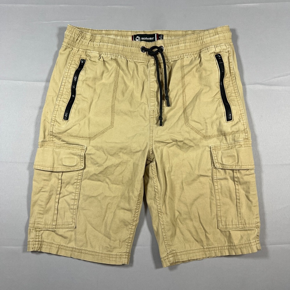 Akademiks Cargo Shorts Mens Medium Beige Cotton Utility Pockets Drawstring Waist